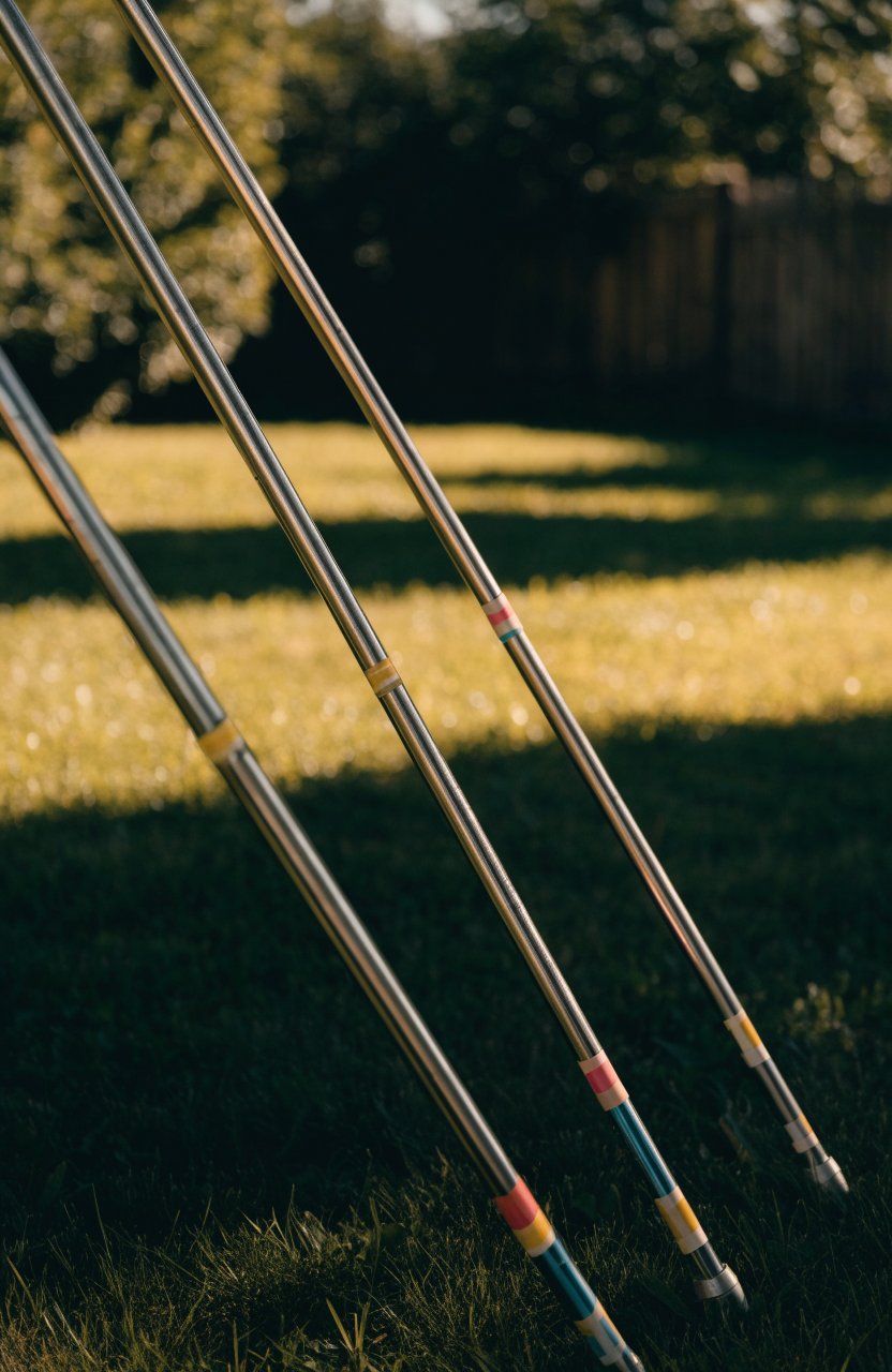 Tent poles marked with matching colored tape