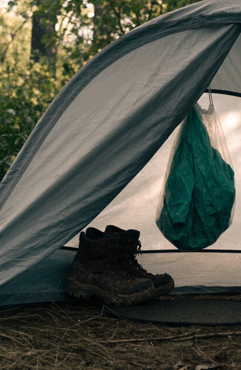 Tent vestibule with mat boots and wet gear storage