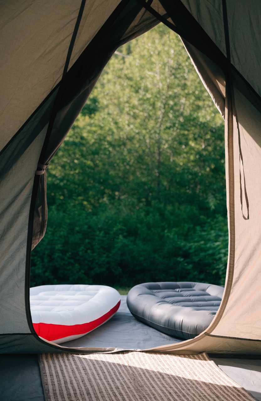 Small rug at tent door inside tent interior