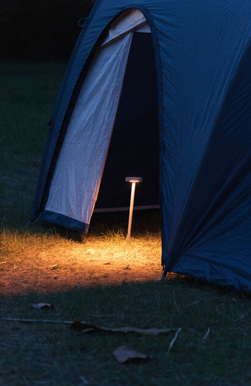 Low stake light marking tent entrance outside door