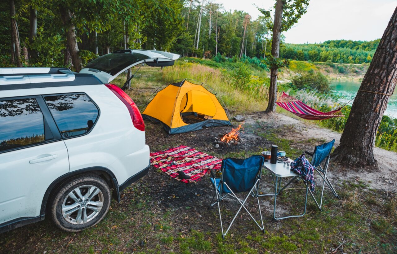 small car camping setup