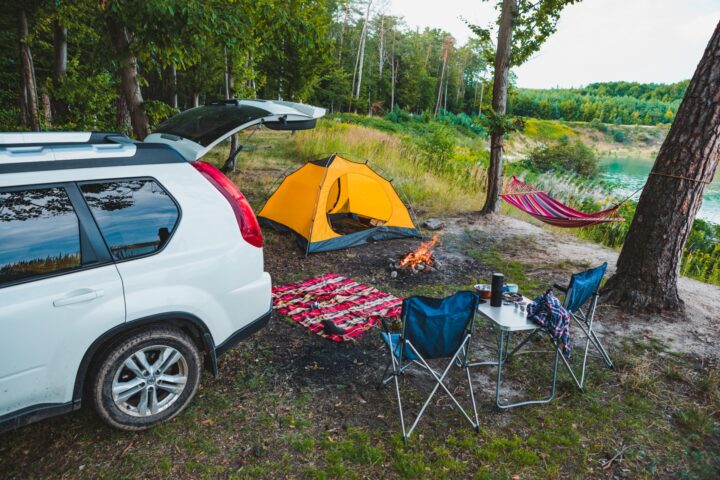 small car camping setup