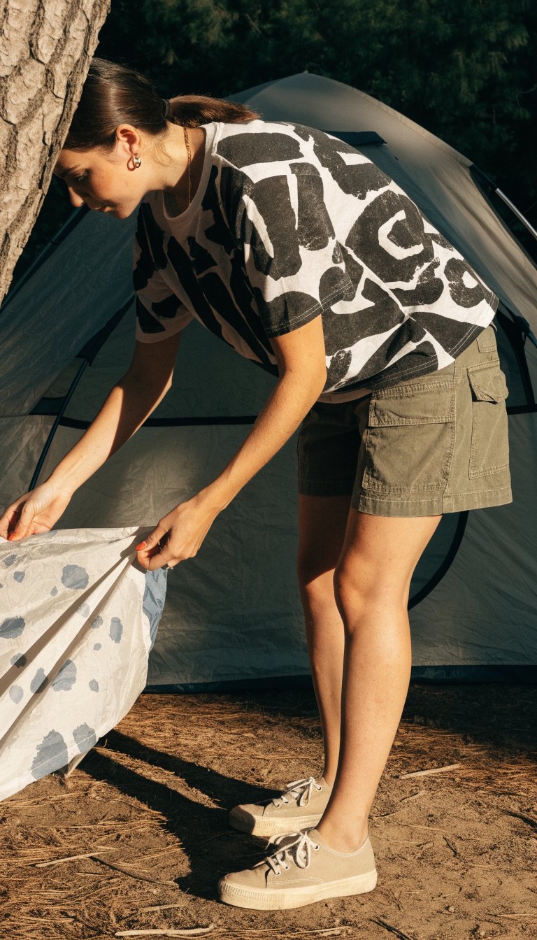 men's summer camping camp chores outfit with graphic tee and cargo shorts