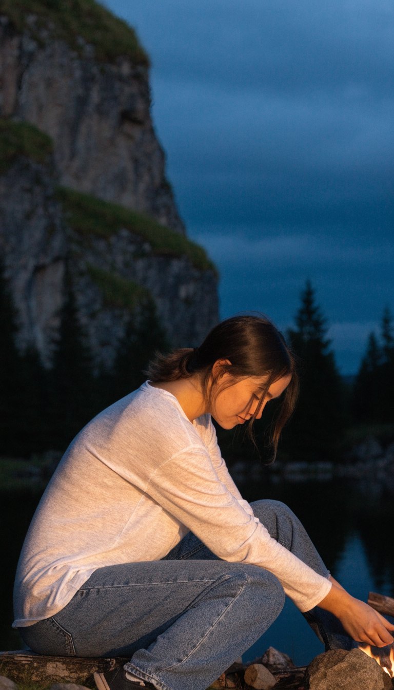 men's summer camping campfire night outfit with henley and lightweight jeans